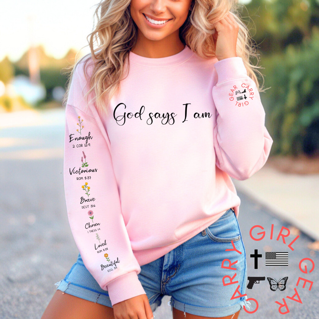 GOD SAYS I AM SWEATSHIRT SWEATSHIRT / PINK / XS