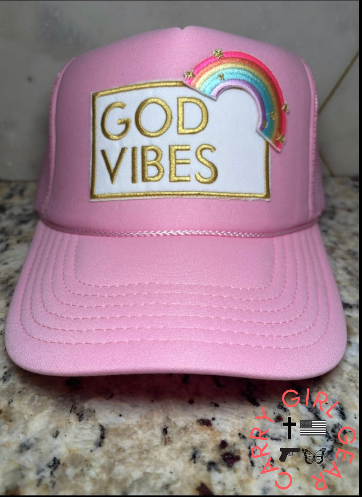 God Vibes trucker hat Baby pink