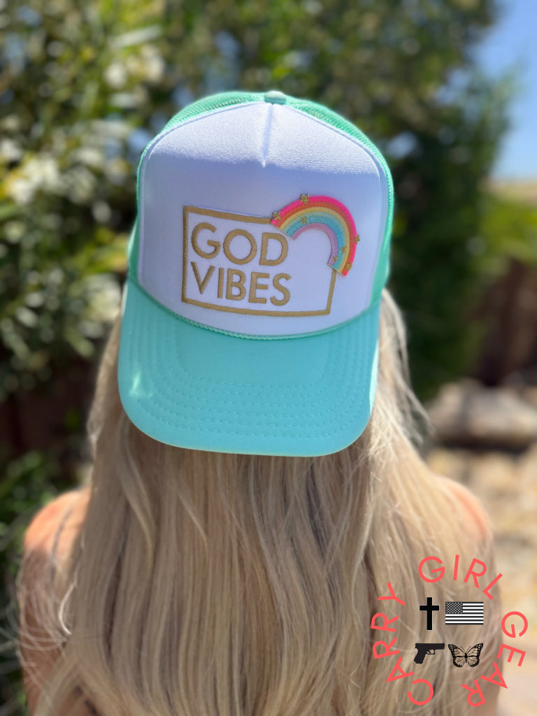 God Vibes trucker hat Mint with white panel