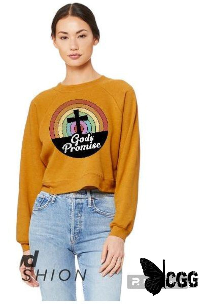 God’s Promise Design Mustard Yellow Crop Crew Sweatshirt / Small Crew Sweatshirt