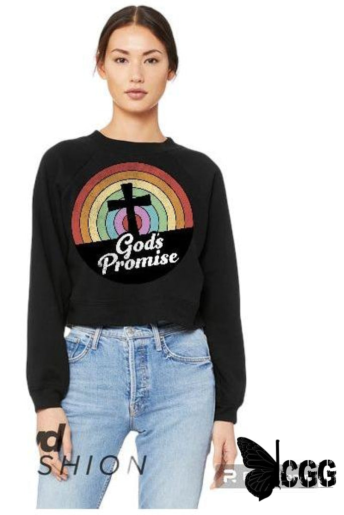 God’s Promise Design Black Crop Crew Sweatshirt / Small Crew Sweatshirt