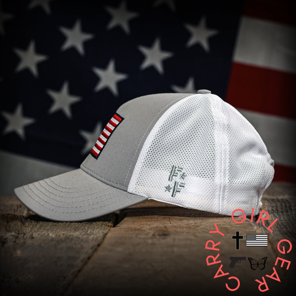 Gray & White Mesh-Back American Flag Trucker Hat Hats
