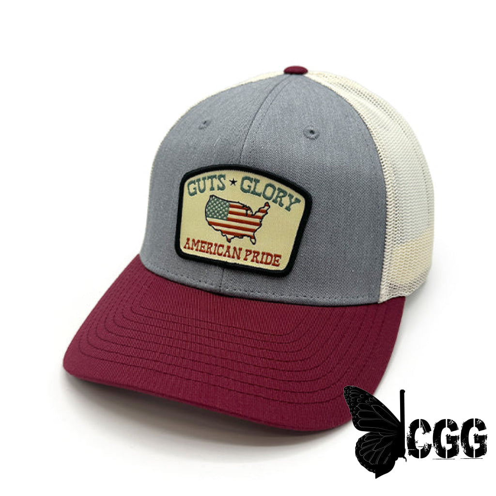 Guts Glory American Pride Woven Patch Hat Heather Birch And Cardinal / Curved Bill Snapback Nc -