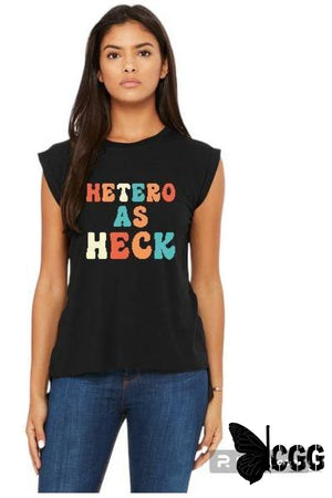 Hetero As Heck Tee Black Ladies Flowy Tee / Small Shirt