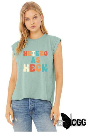 Hetero As Heck Tee Dusty Blue Ladies Flowy Tee / Small Shirt