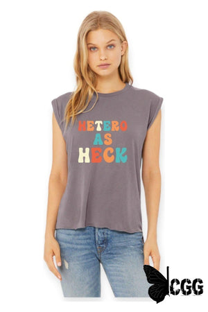 Hetero As Heck Tee Storm Grey Ladies Flowy Tee / Small Shirt