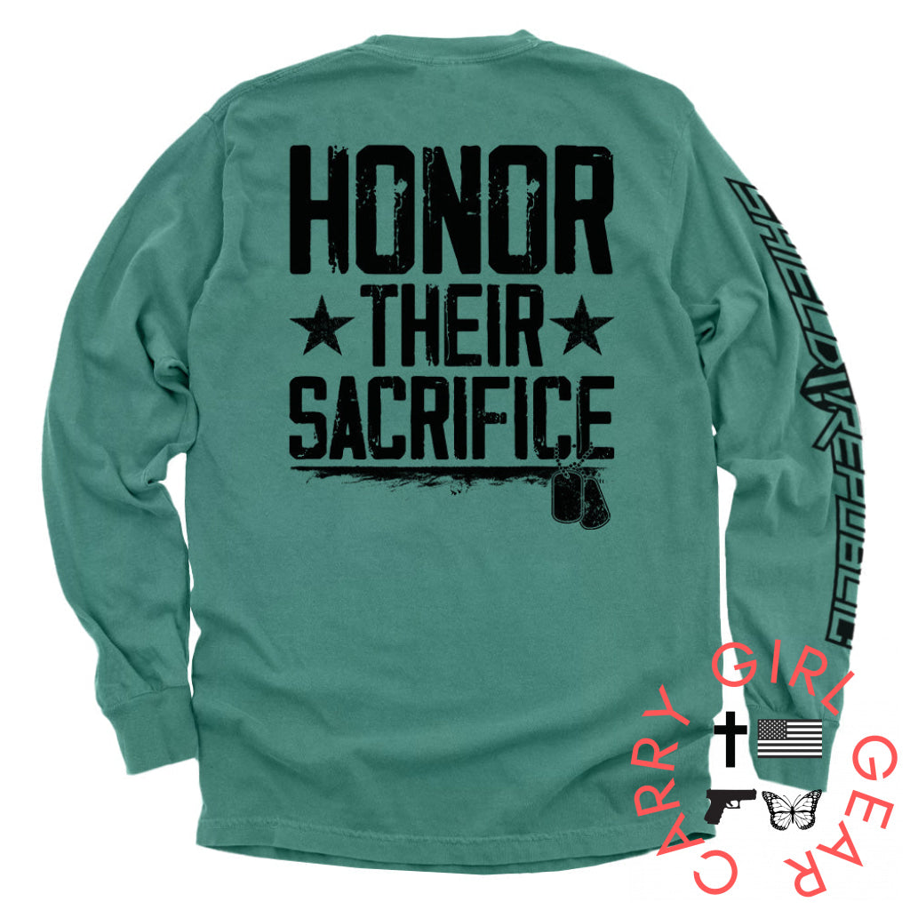 Honor Their Sacrifice Light Green / S Comfort Colors Long Sleeve Nc - Apparel
