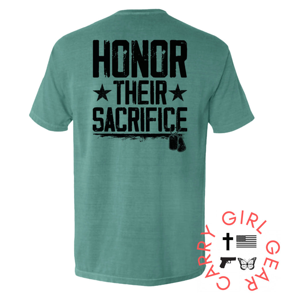 Honor Their Sacrifice Light Green / S Comfort Colors Pocket Tee Nc - Apparel