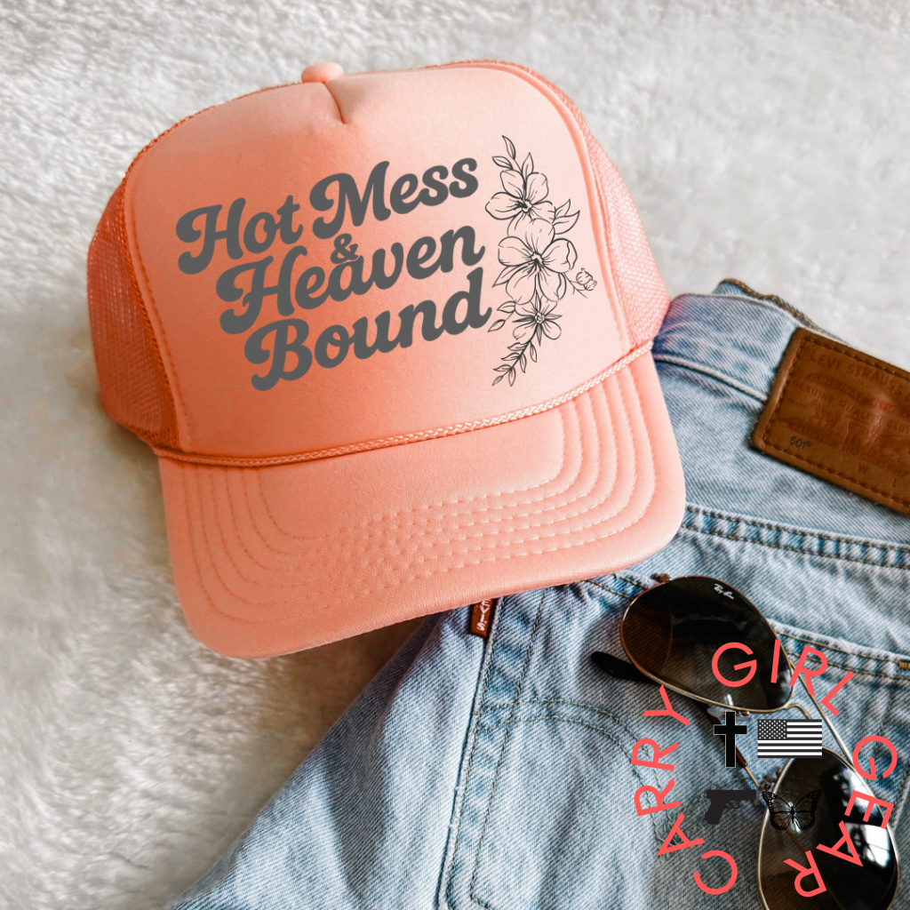 HOT MESS & HEAVEN BOUND Trucker Amen Apricot