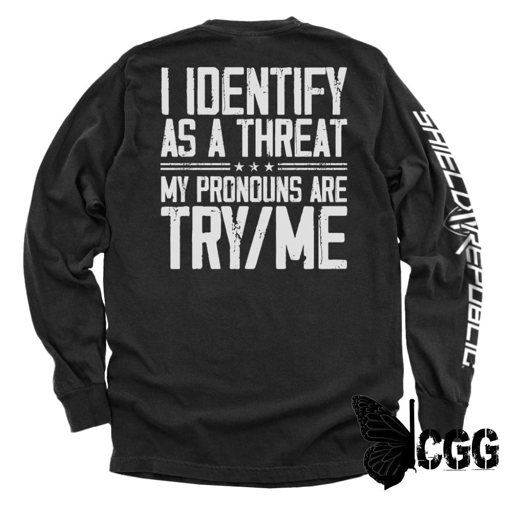 I Identify As A Threat Black / S Comfort Colors Long Sleeve Nc - Apparel