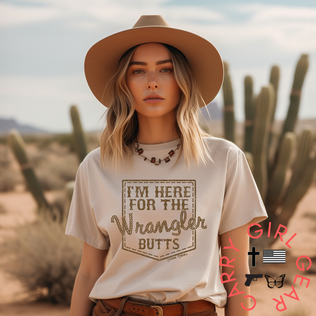I’m Here For The Wrangler Butts T-Shirt Natural - Bourbon Cowgirl