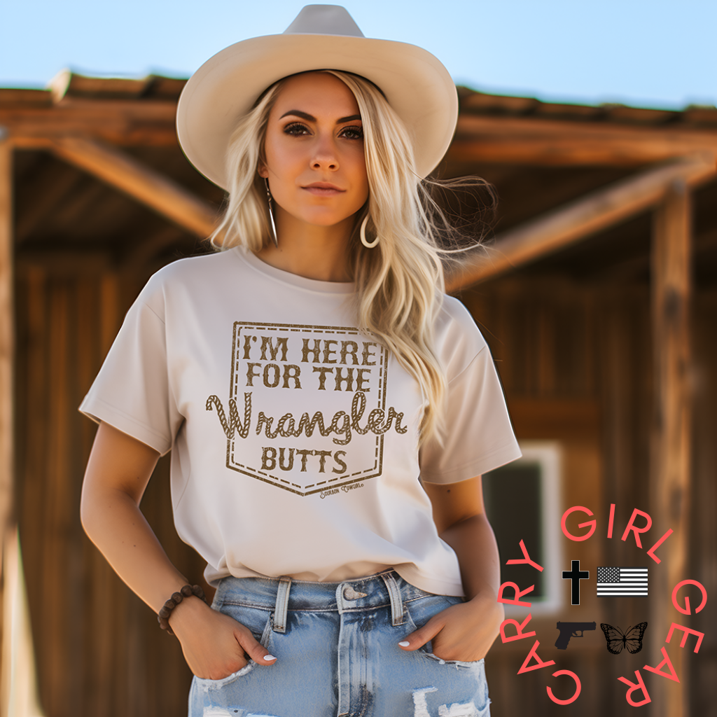 I’m Here For The Wrangler Butts T-Shirt Natural - Bourbon Cowgirl