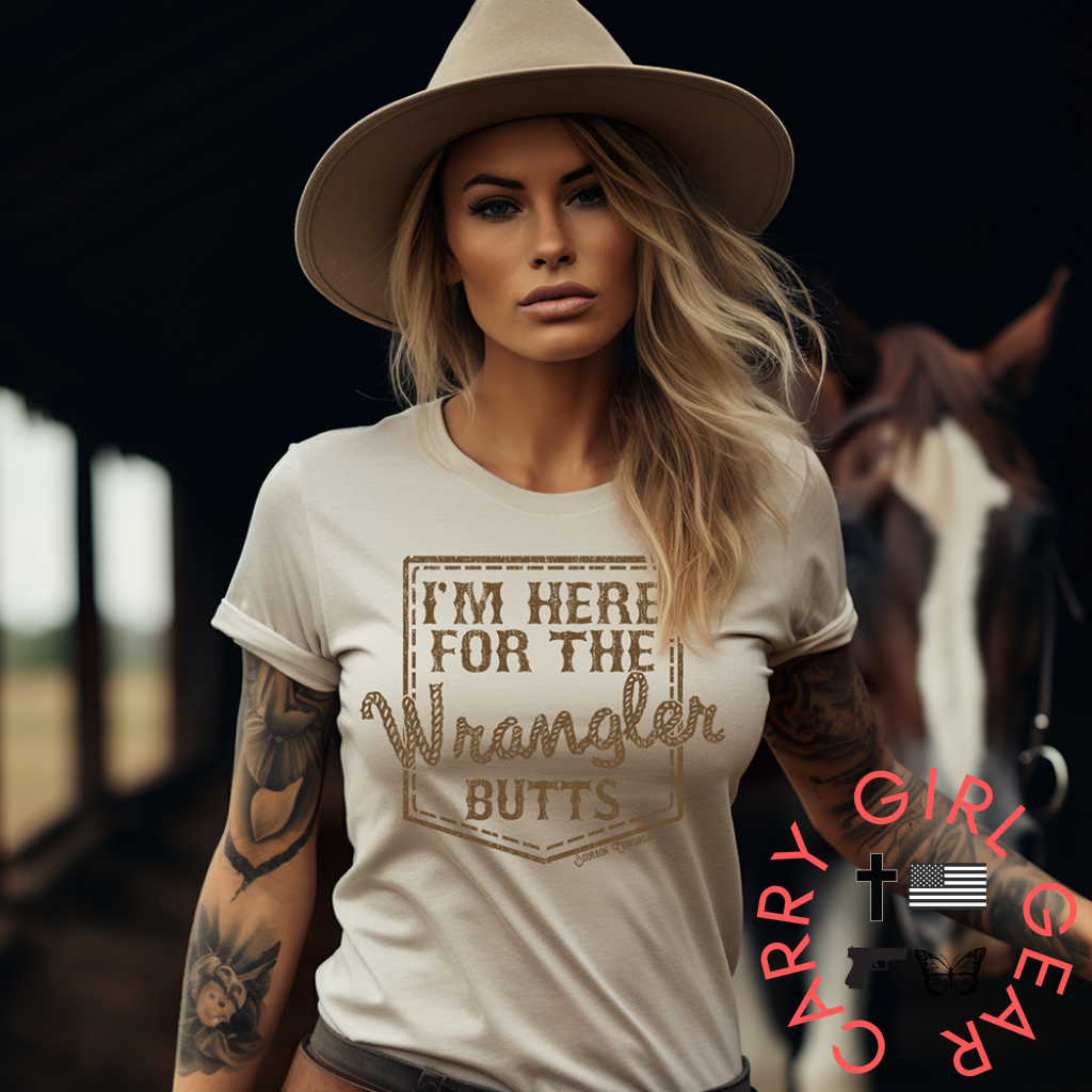 I’m Here For The Wrangler Butts T-Shirt Natural - Bourbon Cowgirl