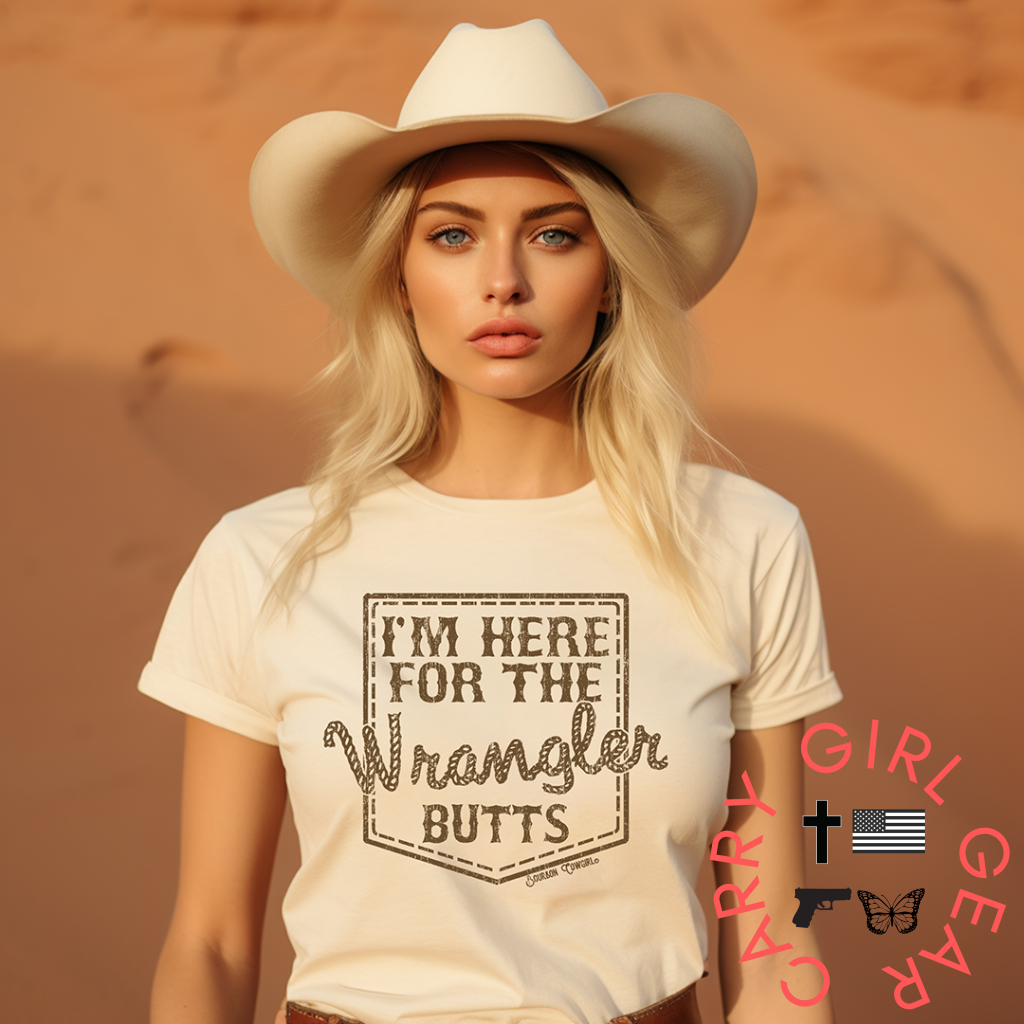 I’m Here For The Wrangler Butts T-Shirt Natural - Bourbon Cowgirl