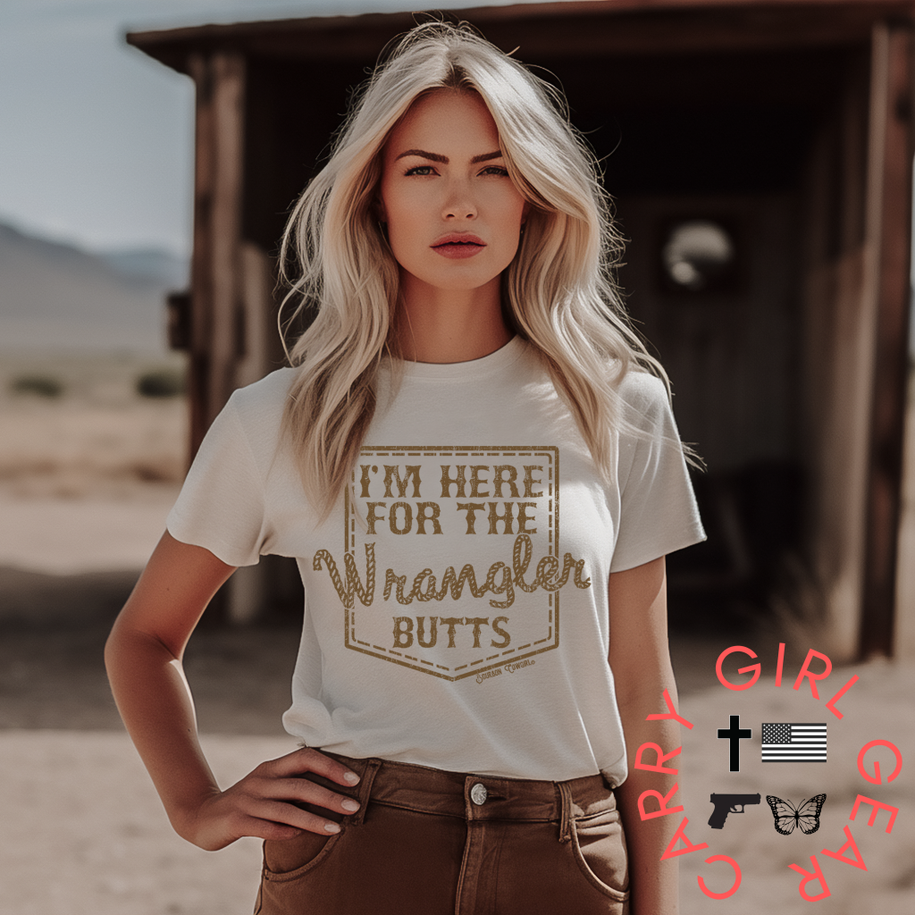 I’m Here For The Wrangler Butts T-Shirt Natural - Bourbon Cowgirl