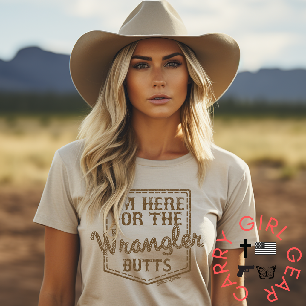 I’m Here For The Wrangler Butts T-Shirt Natural - Bourbon Cowgirl