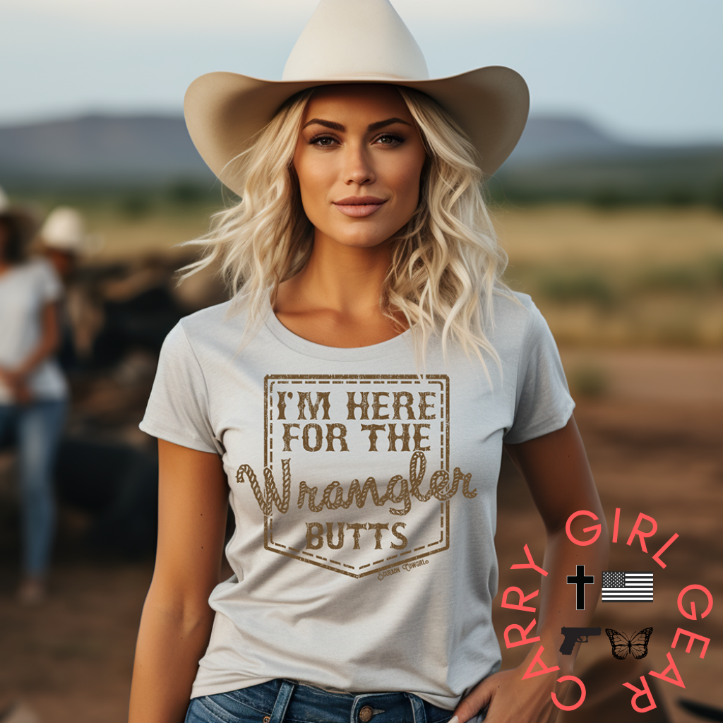 I’m Here For The Wrangler Butts T-Shirt Natural - Bourbon Cowgirl