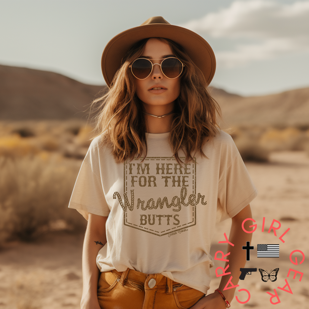 I’m Here For The Wrangler Butts T-Shirt Natural - Bourbon Cowgirl