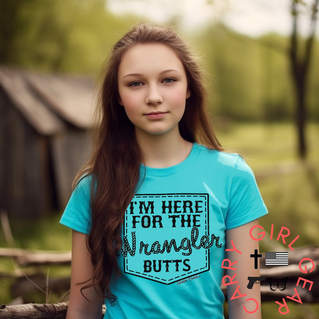 I’m Here For The Wrangler Butts Teal Graphic Tee Shirt T-Shirt