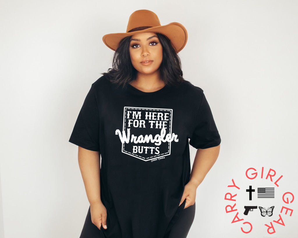 I’m Here For The Wrangler Butts Tee Tshirt - Bourbon Cowgirl T-Shirt