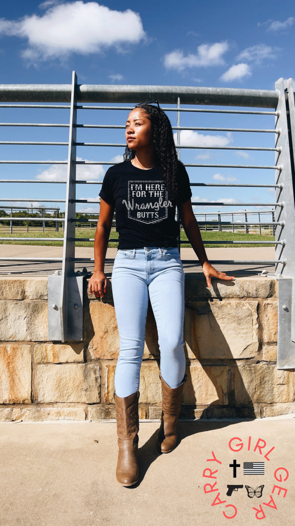 I’m Here For The Wrangler Butts Tee Tshirt - Bourbon Cowgirl T-Shirt