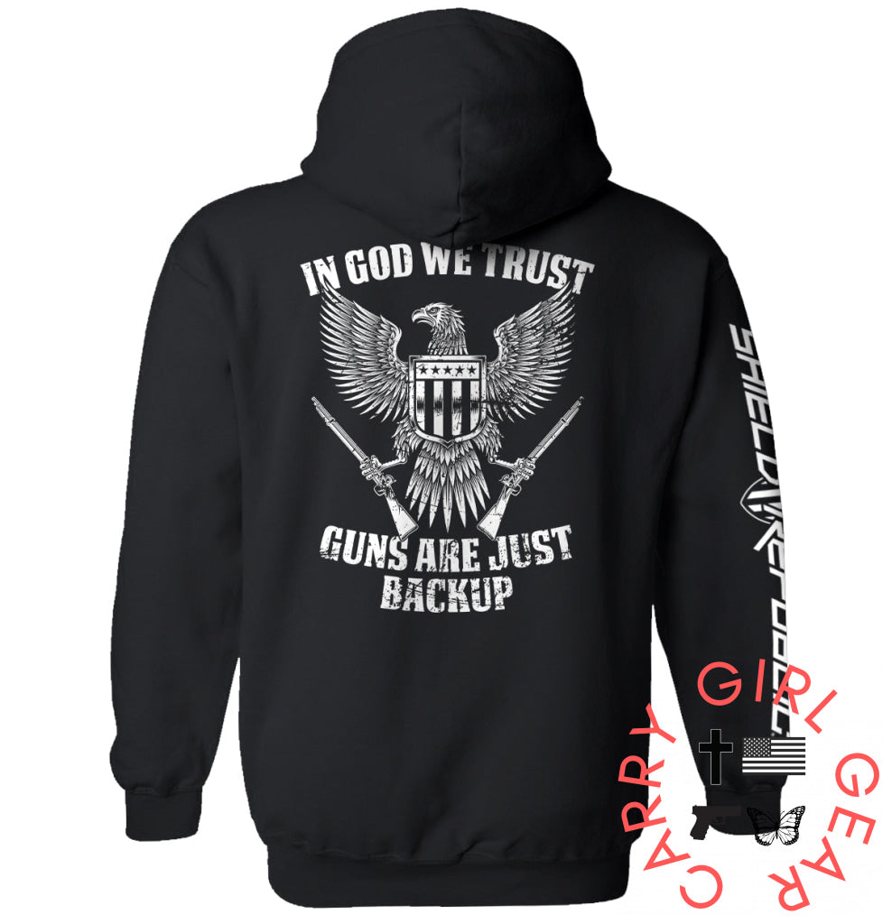 In God We Trust Guns Are Just Backup Black / S Hoodie Nc - Apparel