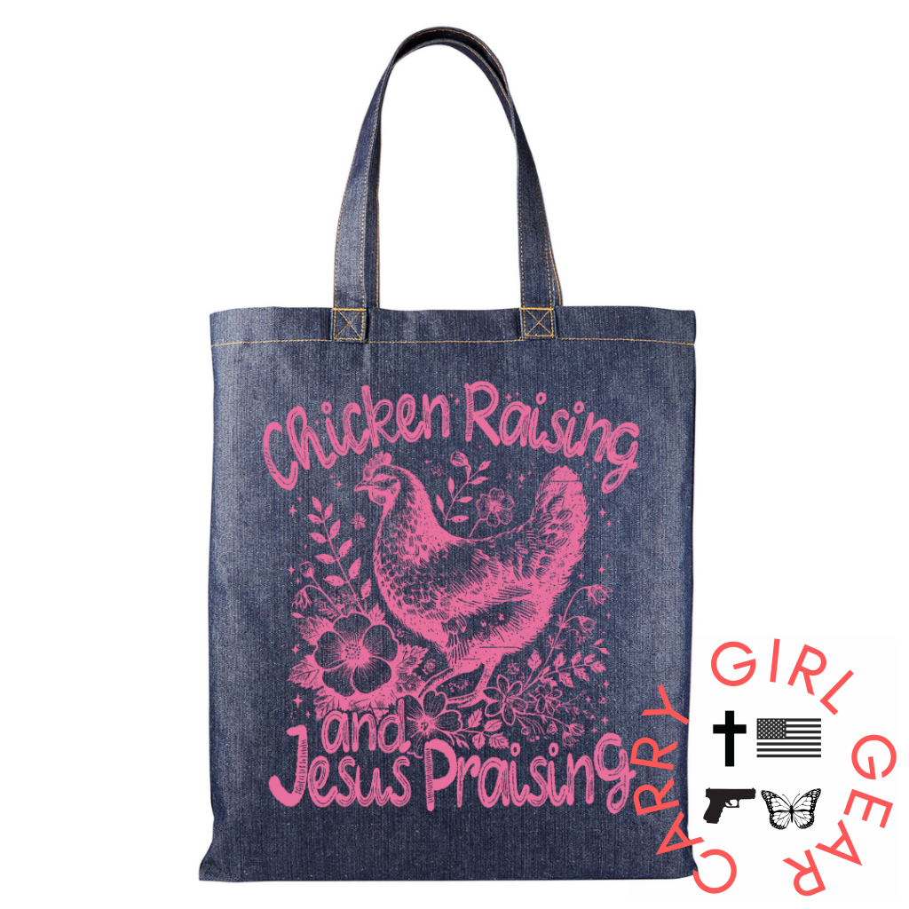 JESUS & CHICKENS TOTE True Believer Blue