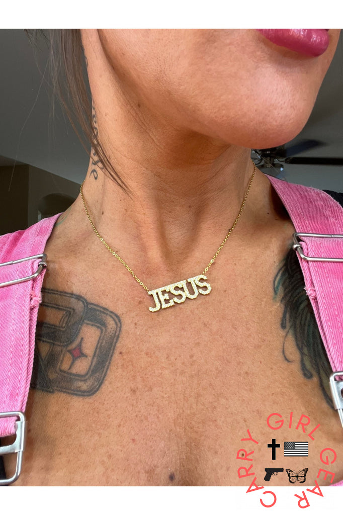 Jesus CZ 18k necklace