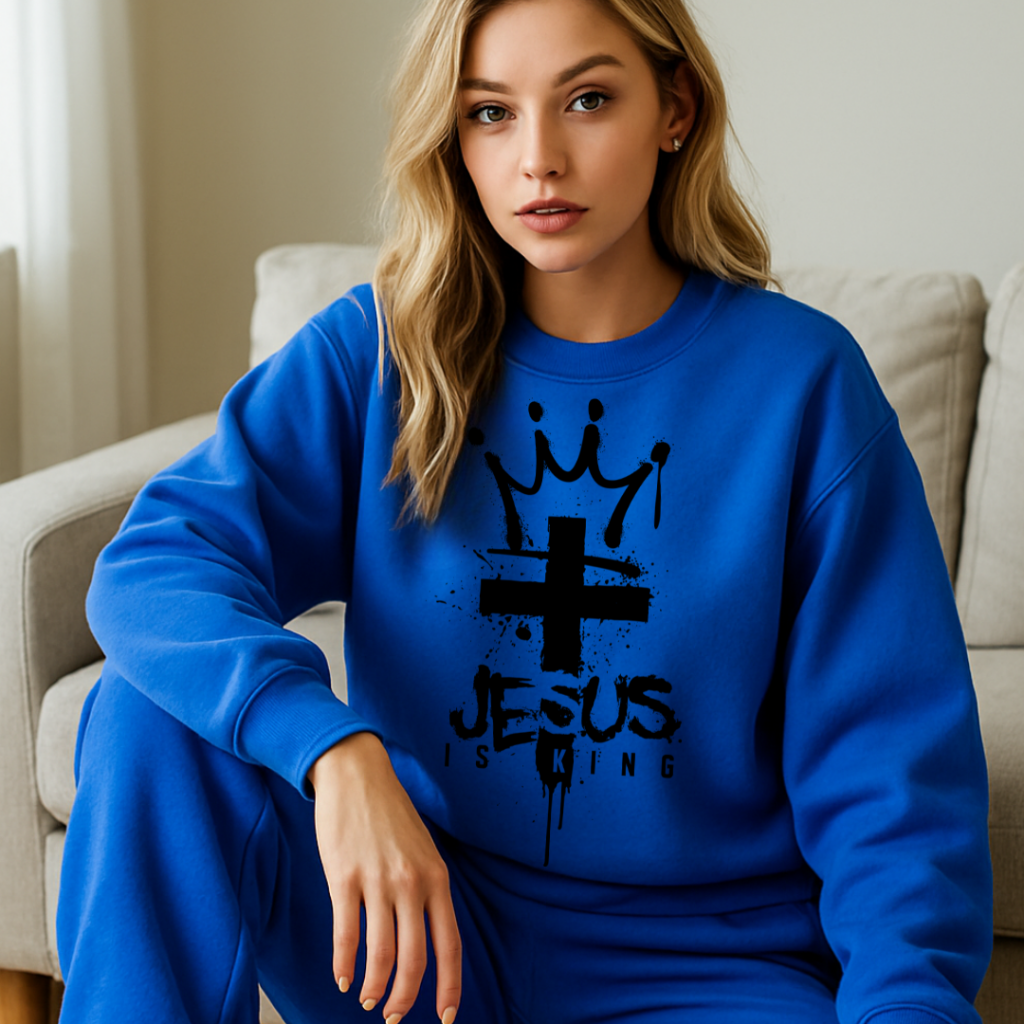 JESUS IS KING CREWNECK XS / ROYAL BLUE Clothing Set