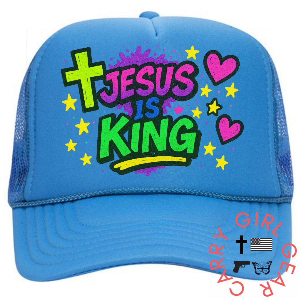 JESUS IS KING Grafitti Trucker NEON BLUE
