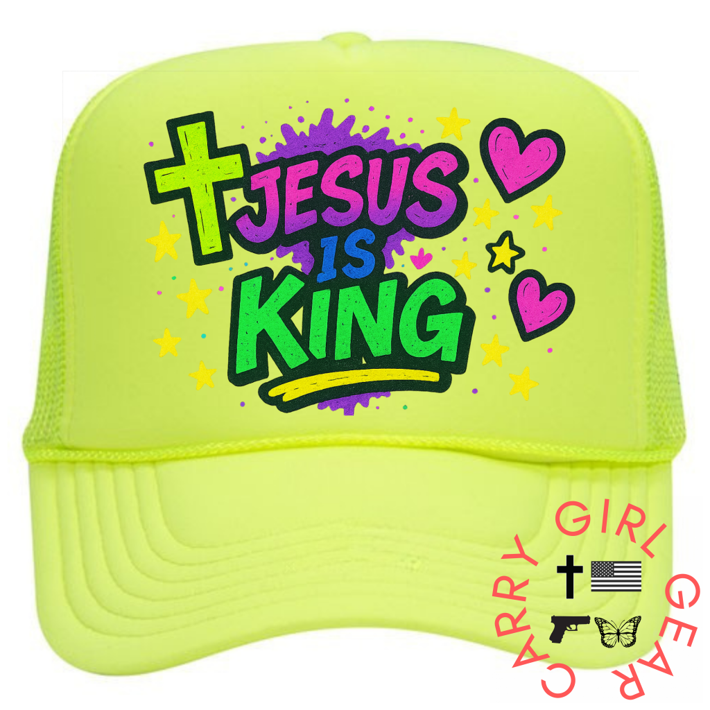 JESUS IS KING Grafitti Trucker NEON YELLOW