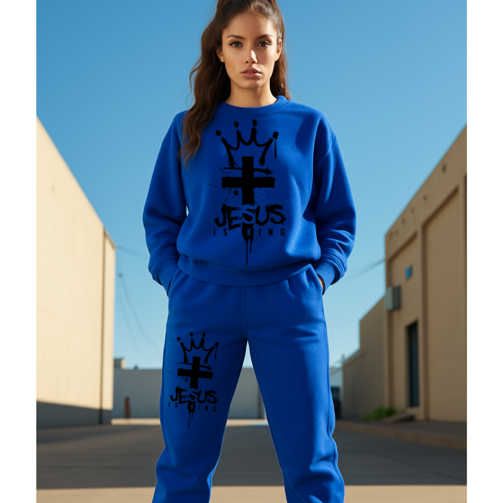 JESUS IS KING JOGGER SET ROYAL BLUE / XS / XS Clothing Set