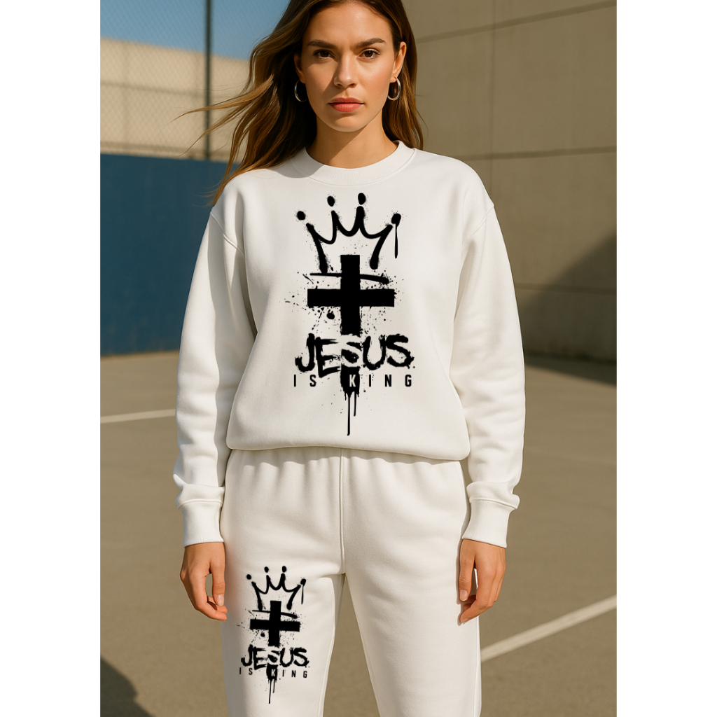 JESUS IS KING JOGGER SET WHITE / XS / XS Clothing Set