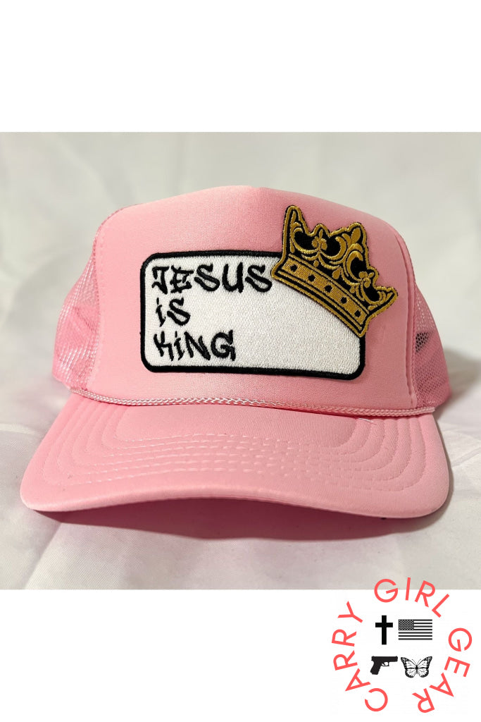 Jesus is King patch trucker hat -clearance Light Pink