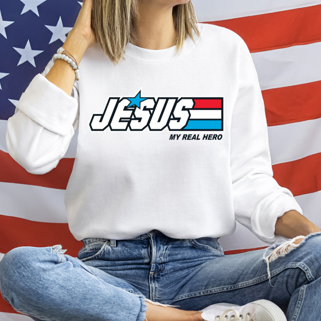 JESUS IS MY HERO SWEATSHIRT SM / WHITE Sweatshirt