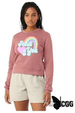 Jesus Loves You Design Mauve Pink Ladies Crew Sweatshirt / Small Crew Sweatshirt