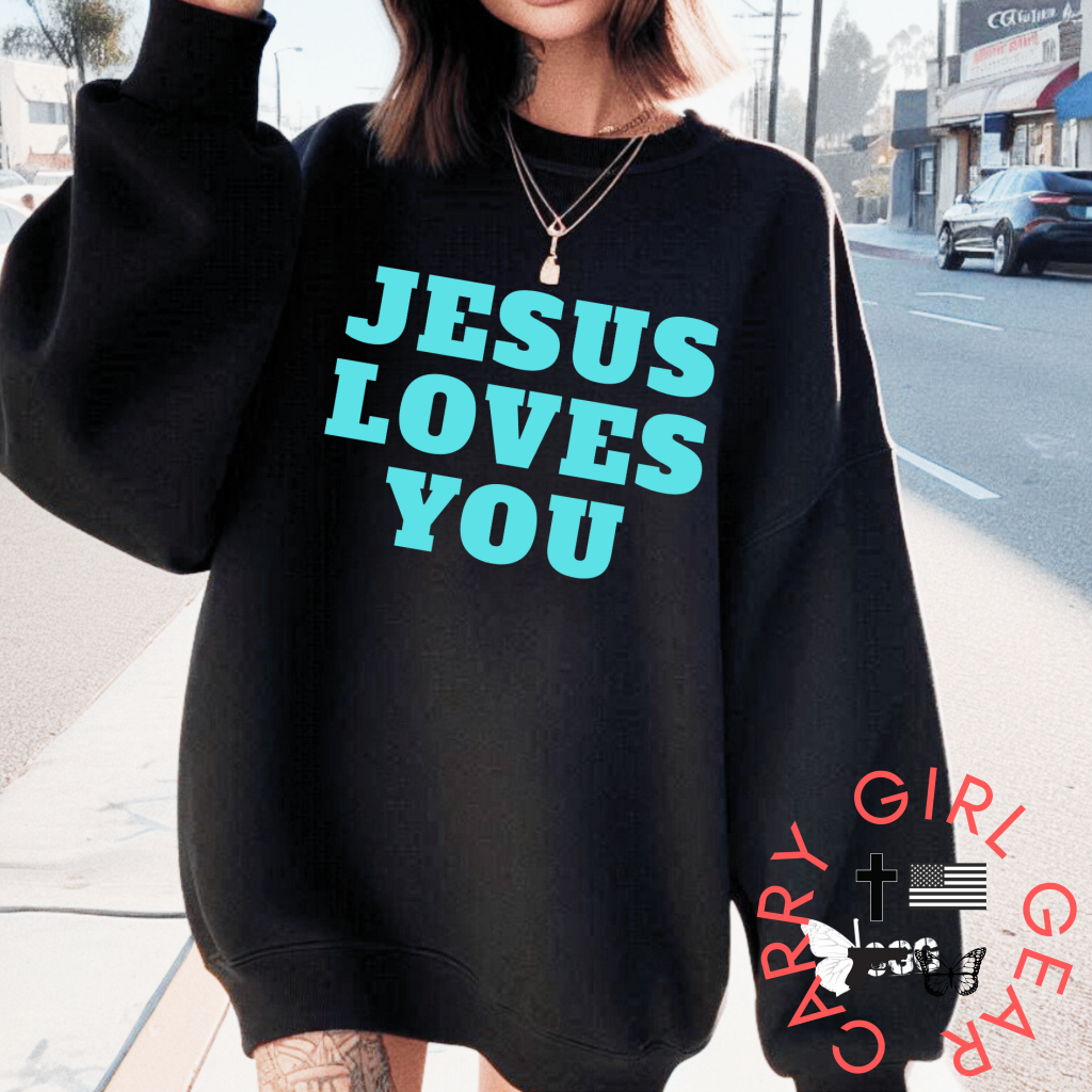 JESUS LOVES YOU SWEATSHIRT SWEATSHIRT / BLACK / XS