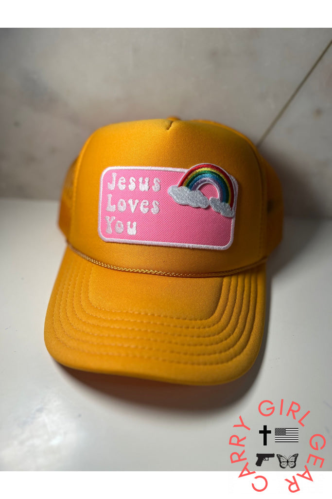 Jesus Loves You vintage trucker hat Gold