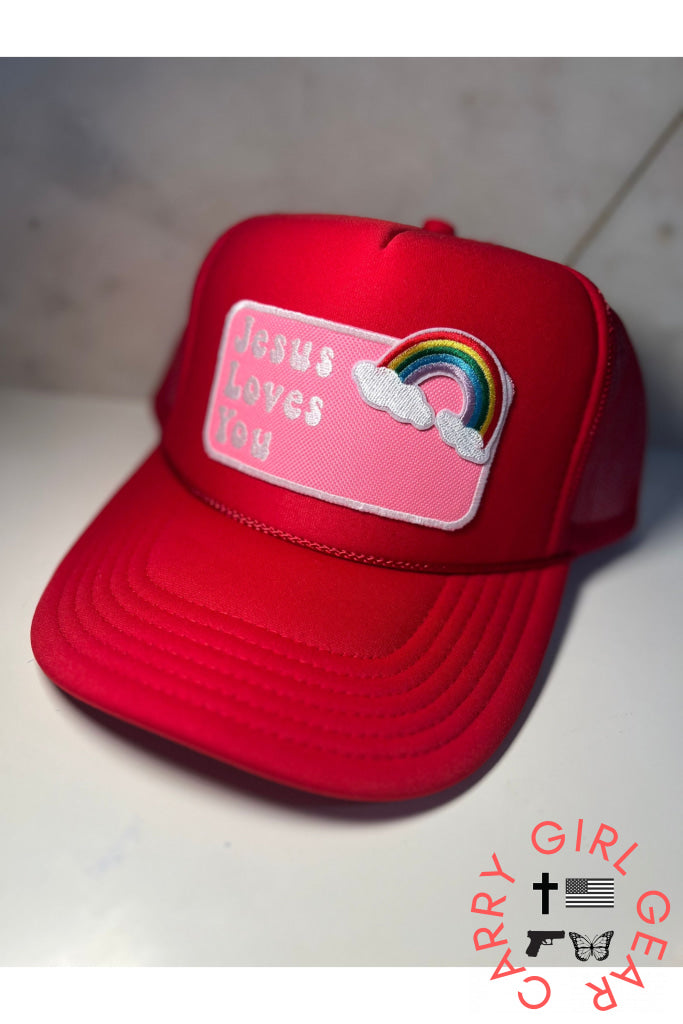 Jesus Loves You vintage trucker hat Red