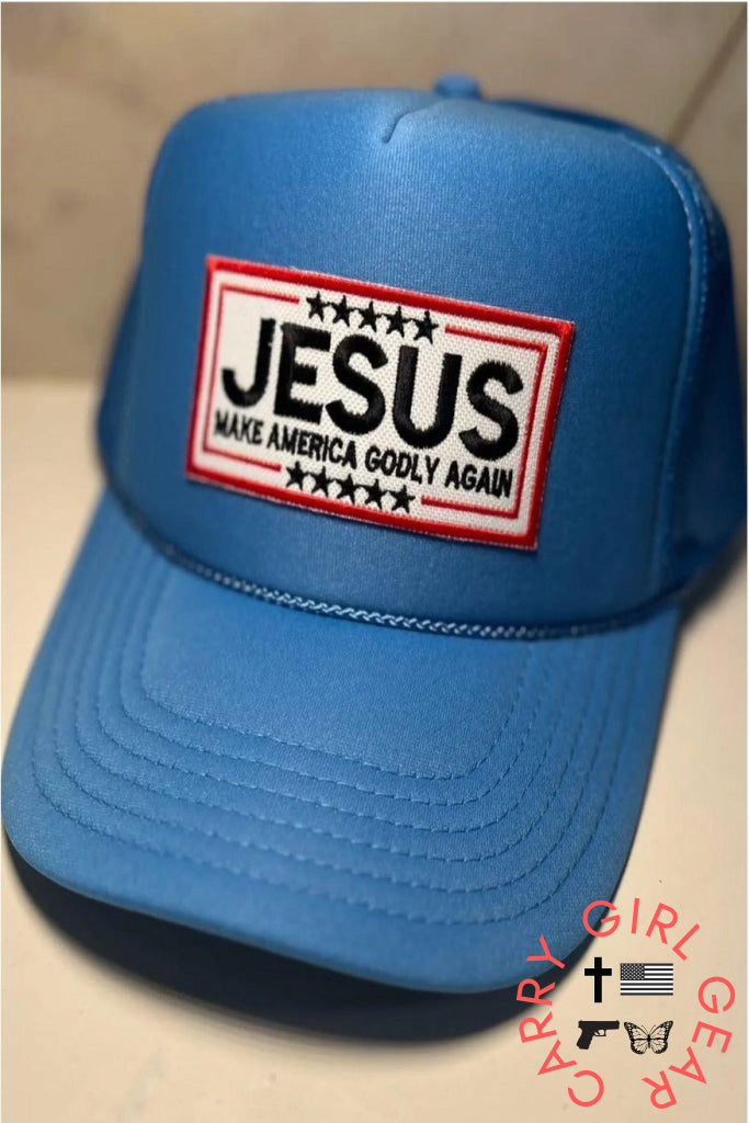 Jesus. Make America Godly Again trucker hat -clearance Light blue