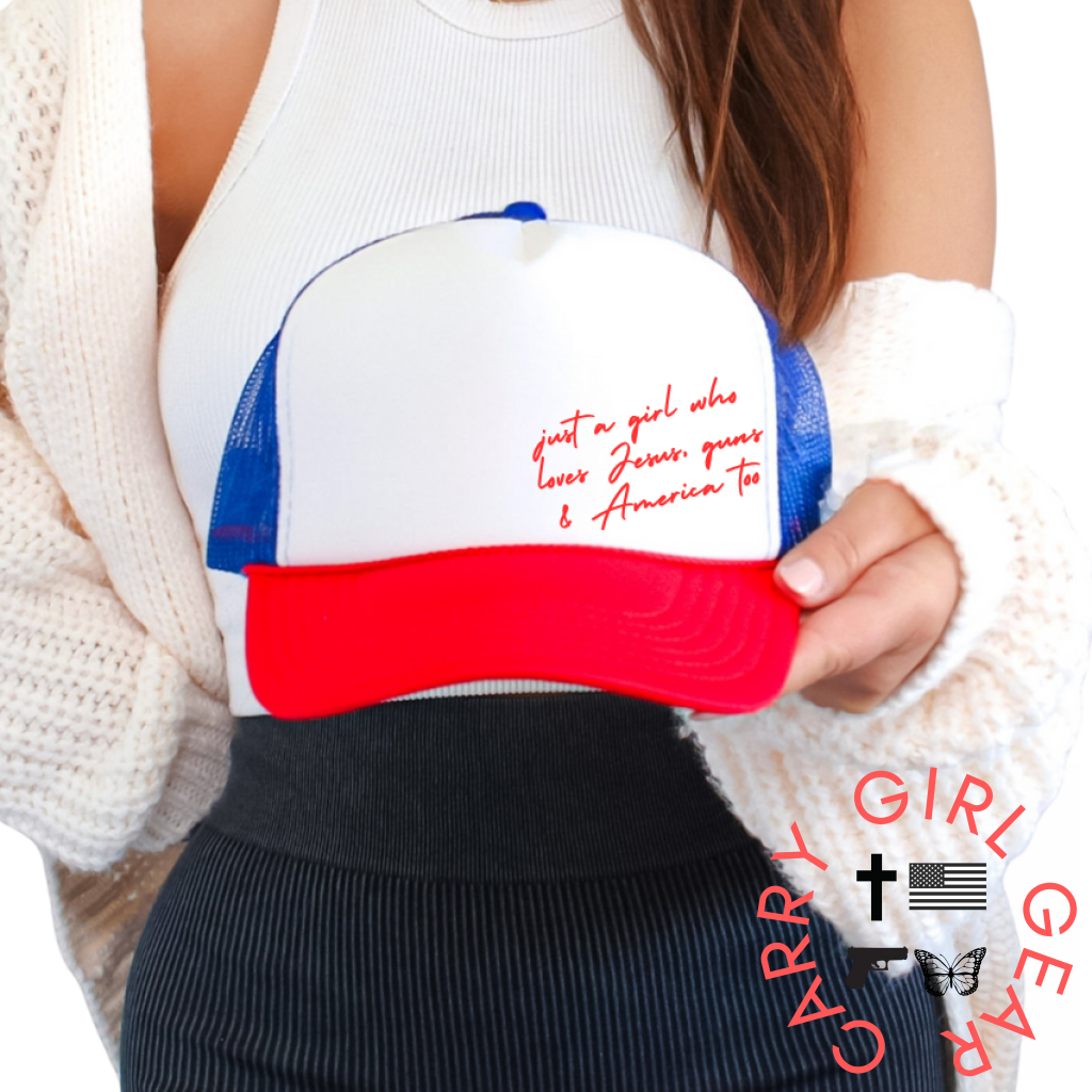 JUST A GIRL Trucker RED WHITE & BLUE