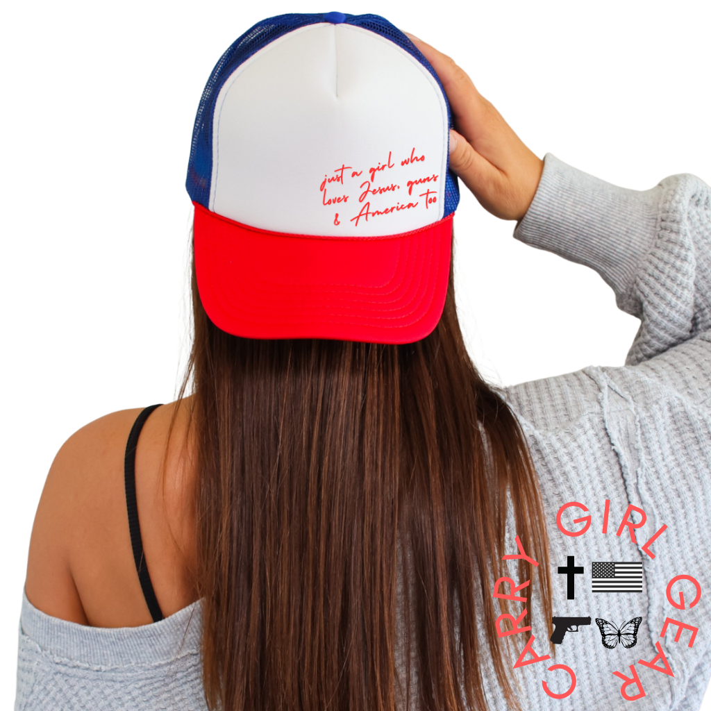 JUST A GIRL Trucker RED WHITE & BLUE