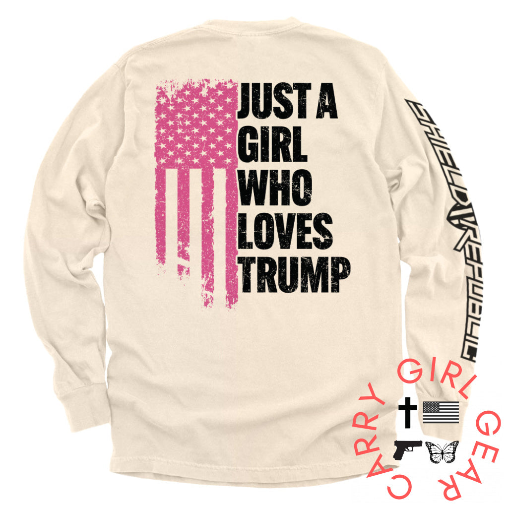 Just A Girl Who Loves Trump Comfort Colors Long Sleeve / Ivory / S NC - Apparel