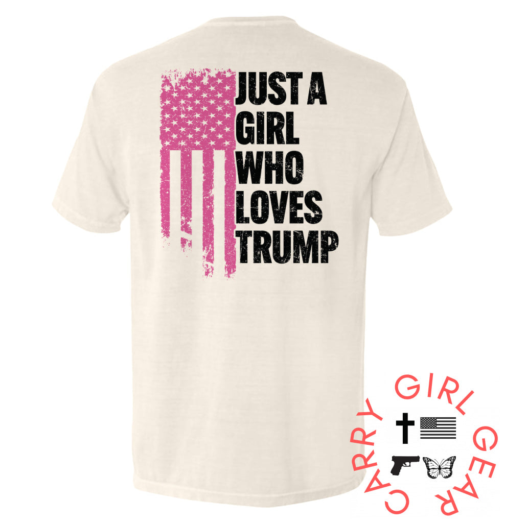 Just A Girl Who Loves Trump Comfort Colors Pocket Tee / Ivory / S NC - Apparel