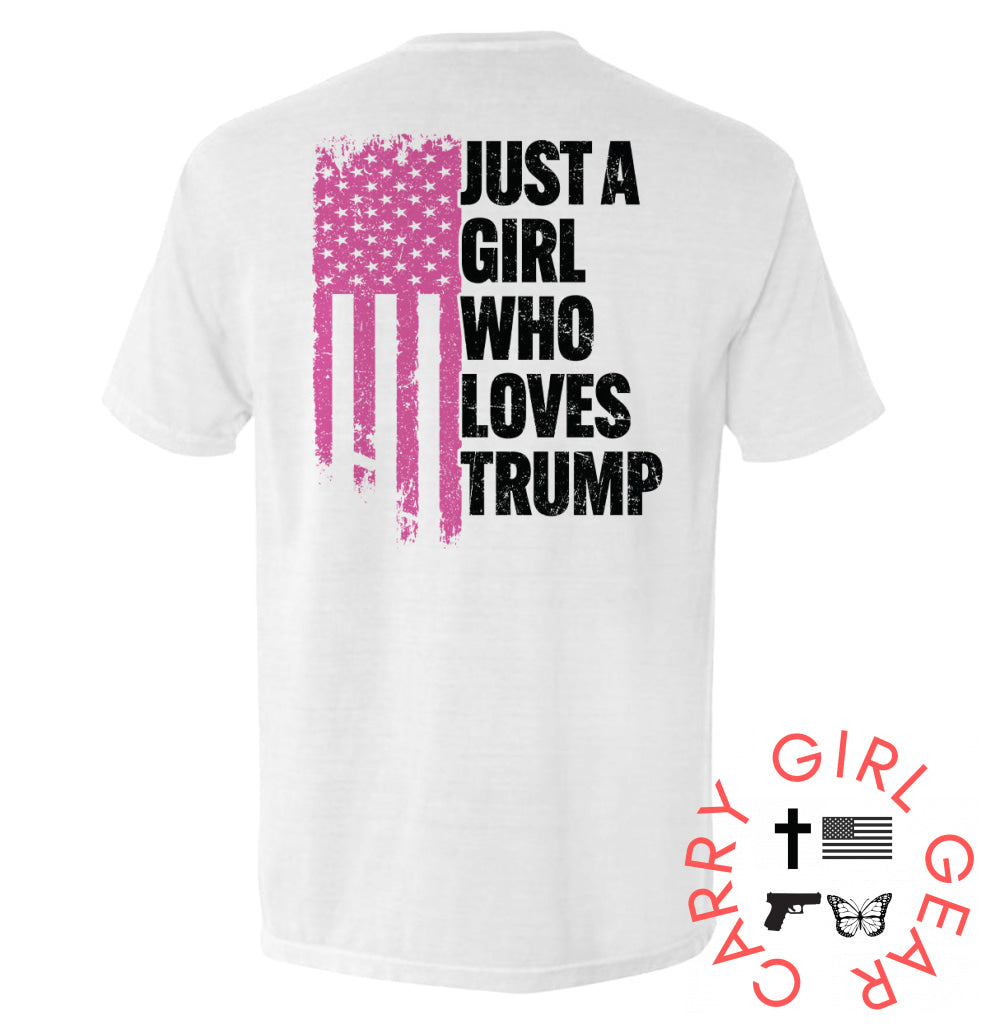 Just A Girl Who Loves Trump Comfort Colors Pocket Tee / White / S NC - Apparel