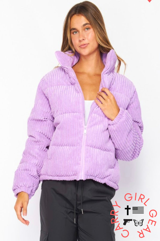Lavender Corduroy Puffer Jacket