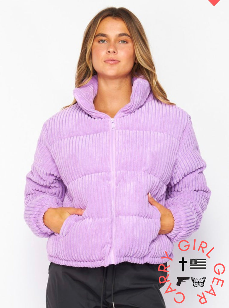 Lavender Corduroy Puffer Jacket s