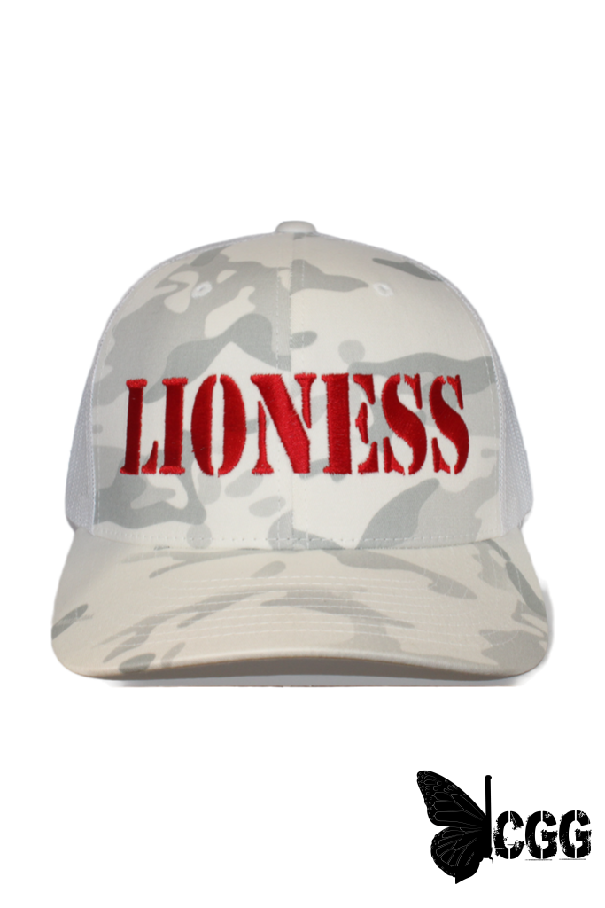 Lioness Hat (Color Options) Alpine Camo With Red Letters