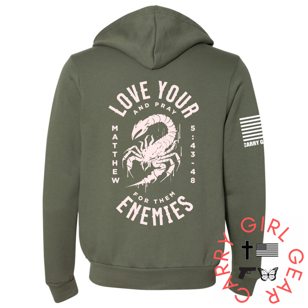 Love Your Enemies Zippered Hoodie Military Green / Xs