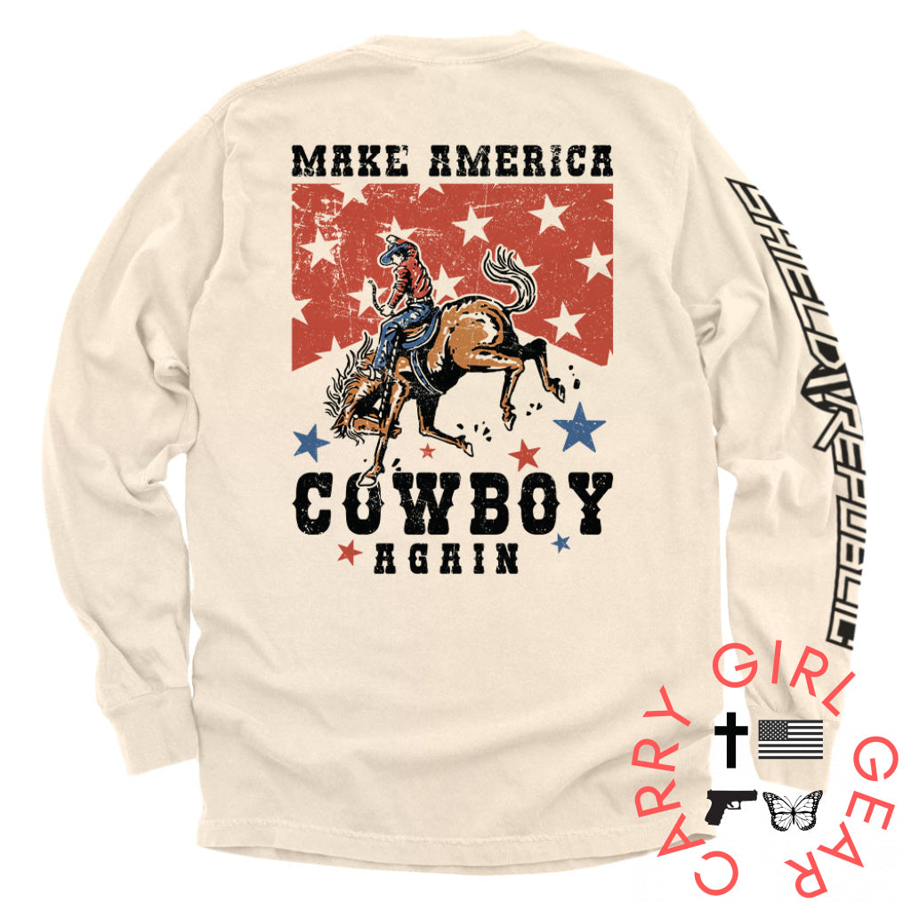 Make America Cowboy Again Ivory / S Comfort Colors Long Sleeve Nc - Apparel